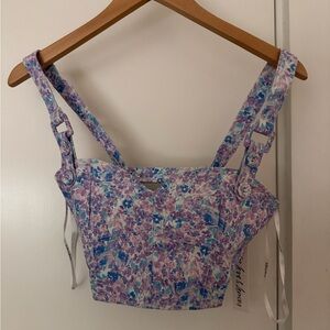 For Love And Lemons Floral Crop Top in Purple and Blue
